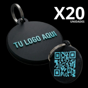 x20 LLAVEROS LOGO PERSONALIZADO + QR DINÁMICO 4X4 CM 3D