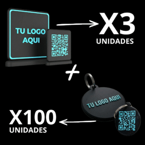KIT 3 CARTEL TOTEM + 100 LLAVEROS 3D PERSONALIZADOS QR